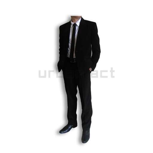 a man in a suit and tie on a white background.