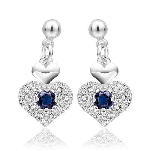 a pair of earrings with a sapphire and diamond.
