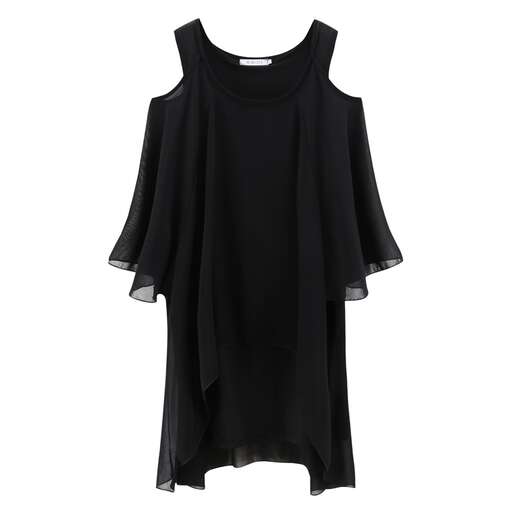 black dress with a long neckline