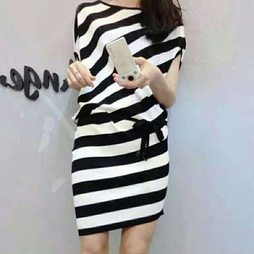black and white striped dress with a bow