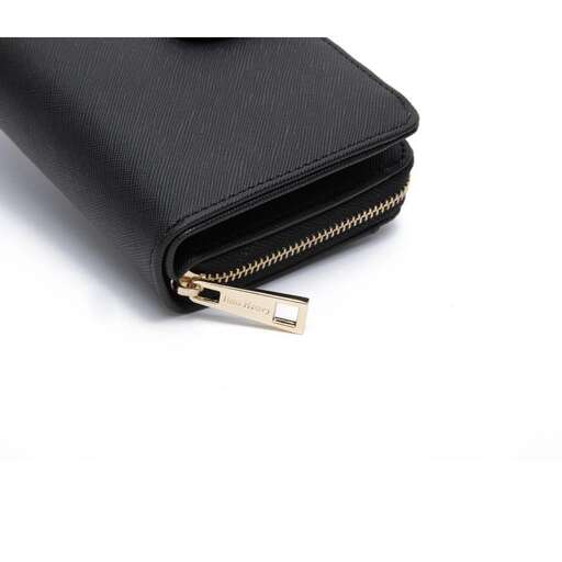 the wallet is made of leather and has a zipper.