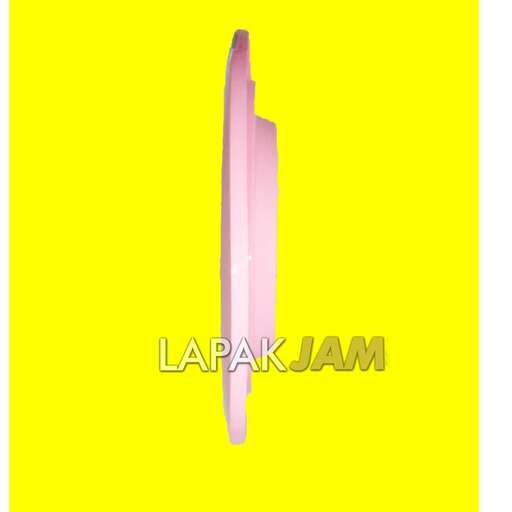 a pink and yellow design in the shape of a bottle of perfume.