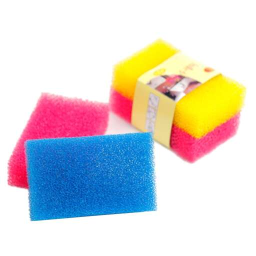 a stack of colorful sponges isolated on a white background
