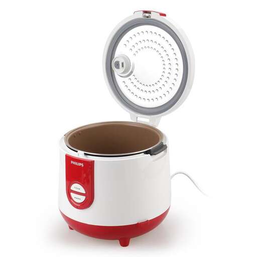 a red and white pot with a lid on it.