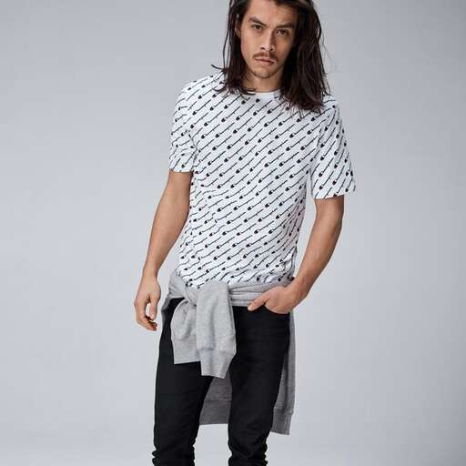 person is a graphic tee with a graphic design.