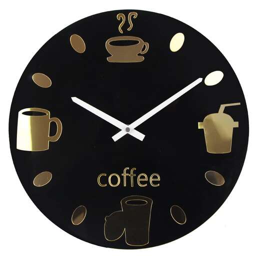 a clock with a coffee mug on it