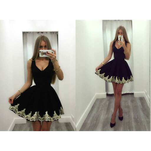 black dress with lace trim and a black dress