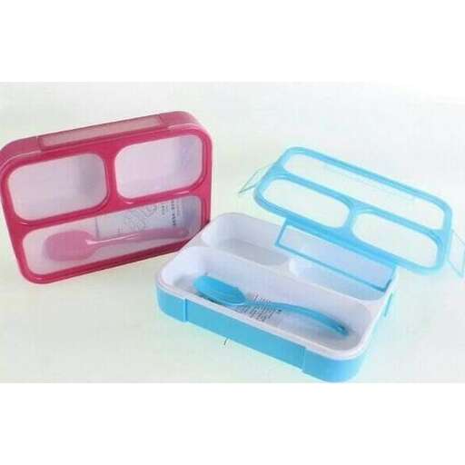 a pink and blue plastic box with a plastic lid.