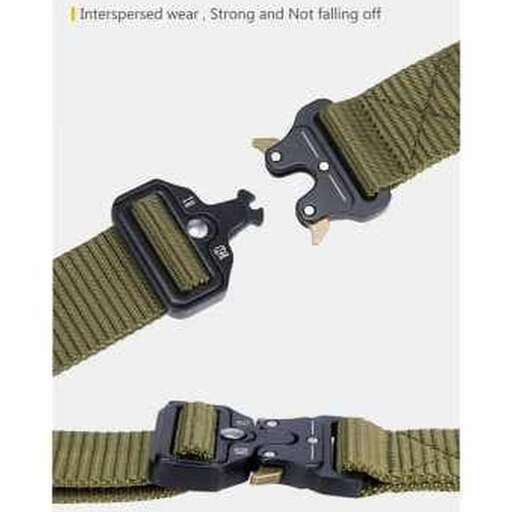 a green belt with a buckle and a buckle.