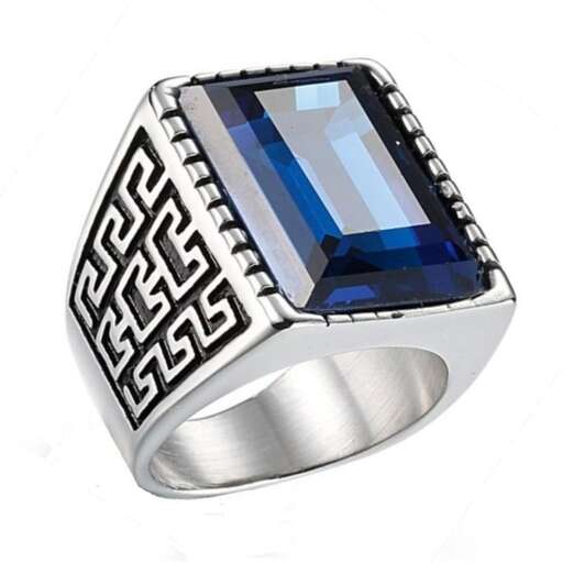 a ring made of a sapphire and diamond.