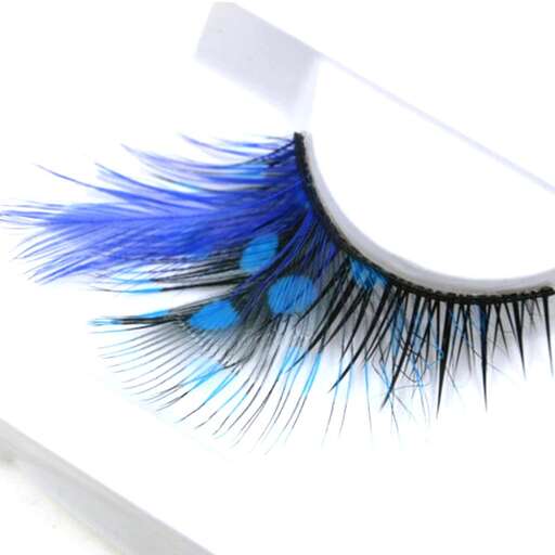a close up of a blue and white eyeliner