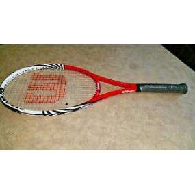 a tennis racket with a red and black racket.