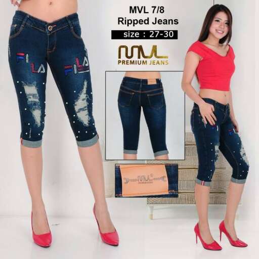 jeans with a red top