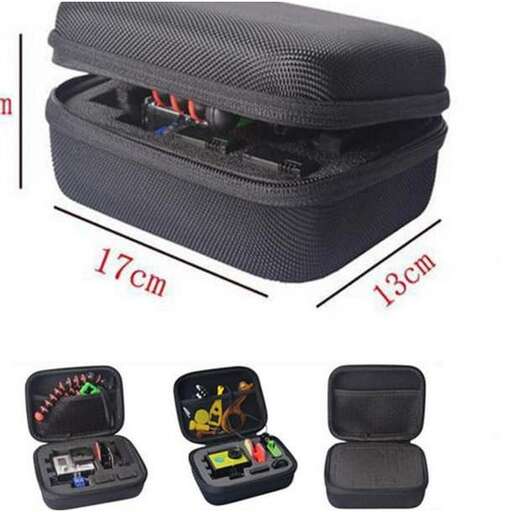 a black suitcase with a red and green key board.