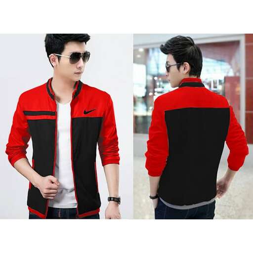 men's black and red jacket with a black collar