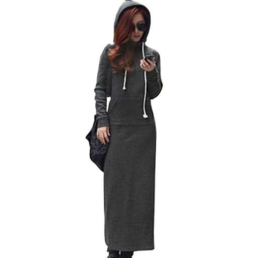 a long dress with hood