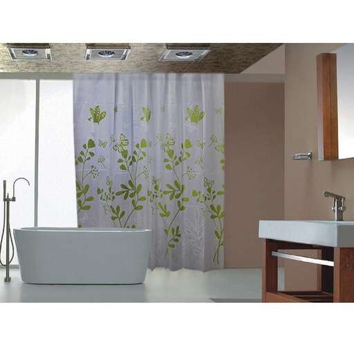 a bathroom with a tub and a shower curtain