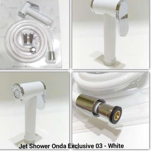 a series of three pictures showing a white and silver shower head.