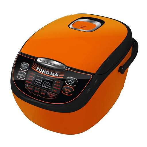 a portable orange radio with a dial on it.