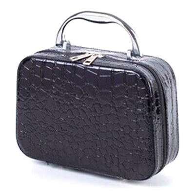 a small black suitcase with a zipper on a white background.