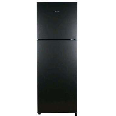 a black refrigerator freezer sitting next to a white wall.