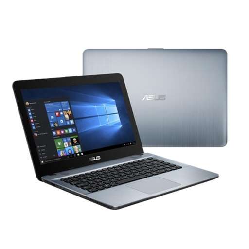 a laptop computer with a blue screen and a black keyboard.