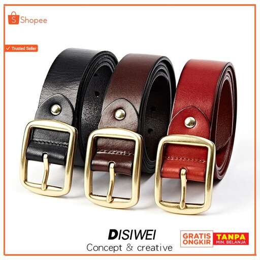 a leather belt with a gold buckle.