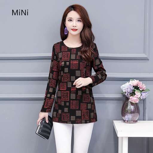 women's summer new long sleeved blouse in red and black with a matching clutch bag