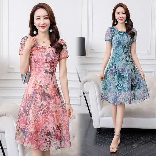 fashion model in a floral dress
