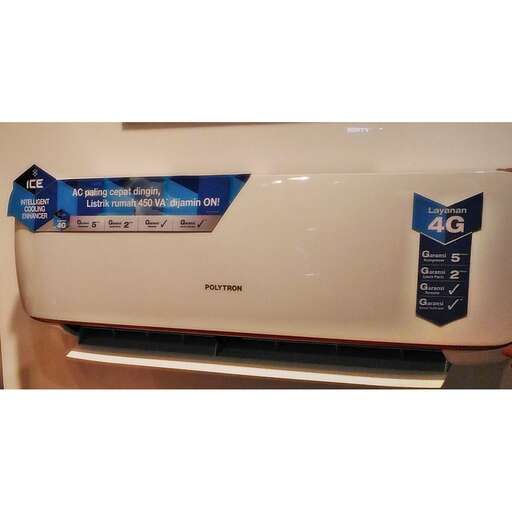 a white toaster oven with a blue label on it.