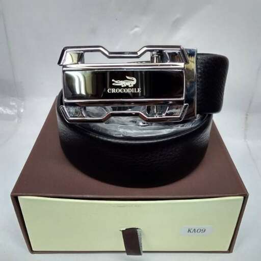 a leather belt and a box with a black leather case.