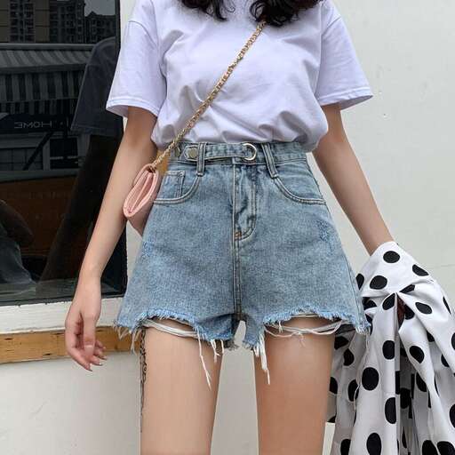 denim shorts with a white tee
