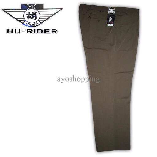 khaki pants with a logo on the front.