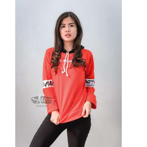 women's casual red long sleeved shirt with a hoodie and white hoodie.