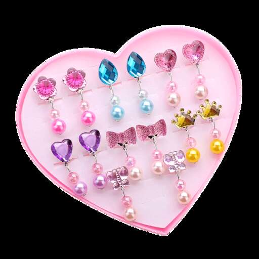 heart shaped earrings in pink with gold and silver accents.