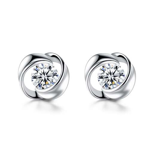 a pair of round, diamond earrings with a round diamond.