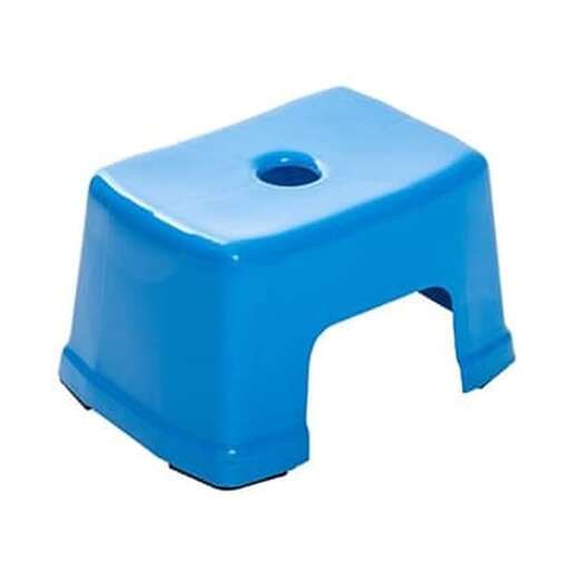 a blue stool with a hole in the middle
