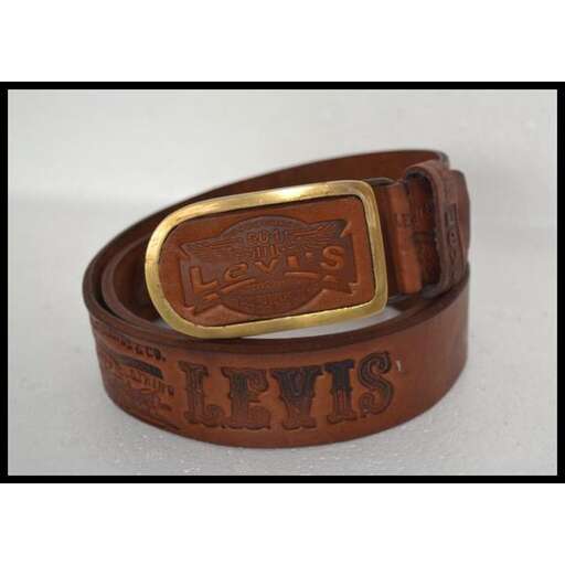 leather belt with a gold finish.