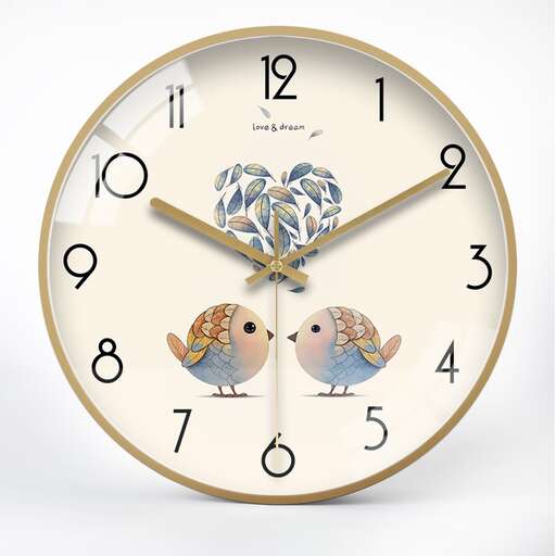 a clock with two birds on the face