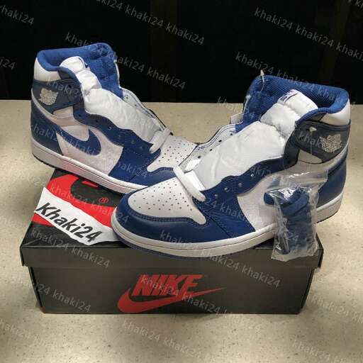 a pair of blue and white sneakers