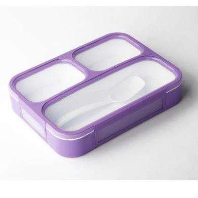 a purple plastic box with a white plastic lid.