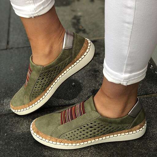 person in a green shoe