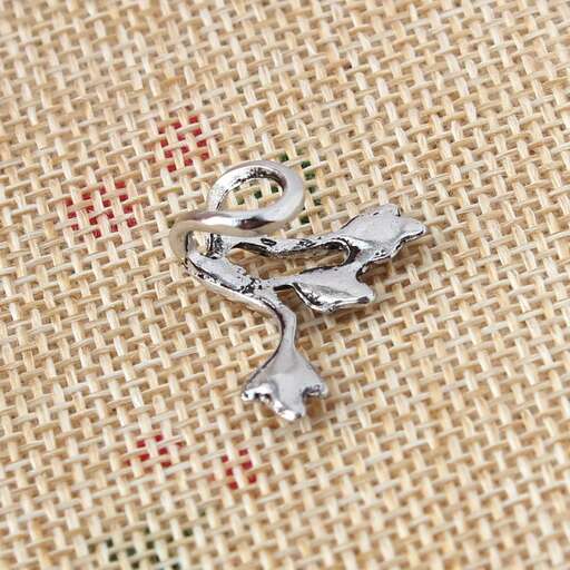 a small silver pendant with a bird in it.