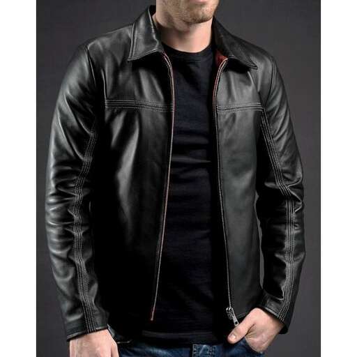 leather jacket with a black t - shirt