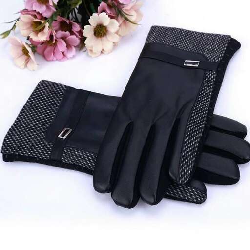 a pair of gloves with a floral pattern.