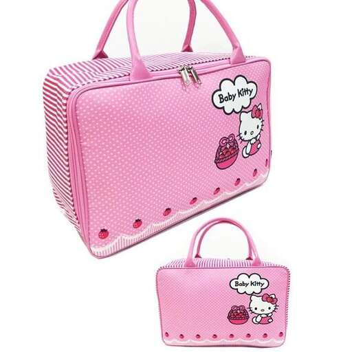 pink bag with a cute little girl on the front.