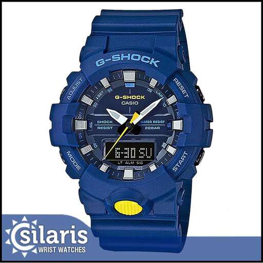 blue watch with a yellow dial