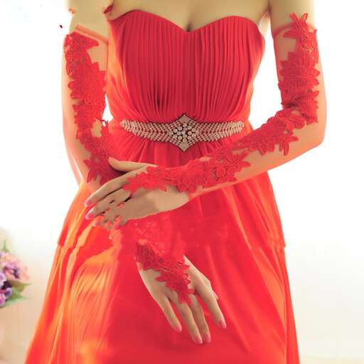 a red dress with a floral pattern