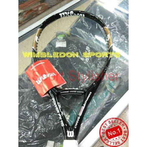 a tennis racket with a tag on it.