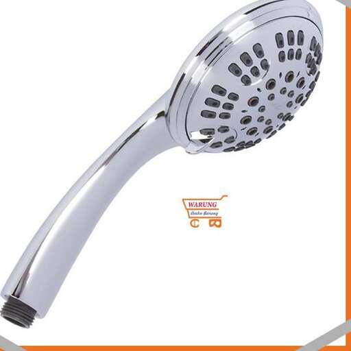 a shower head with a curved handle